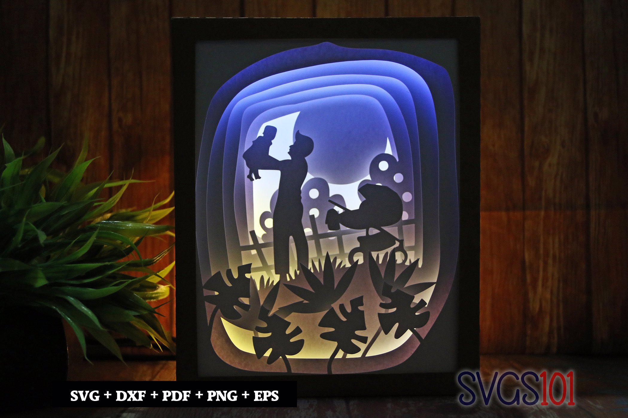 Dad with Toddler Paper 3D Shadow Box SVG 8x10