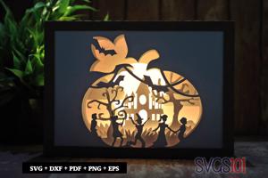Halloween Children Paper 3D Shadow Box SVG 5x7