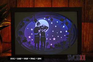 Romantic Couple Moon Light Shadow Box 5x7 Rectangle