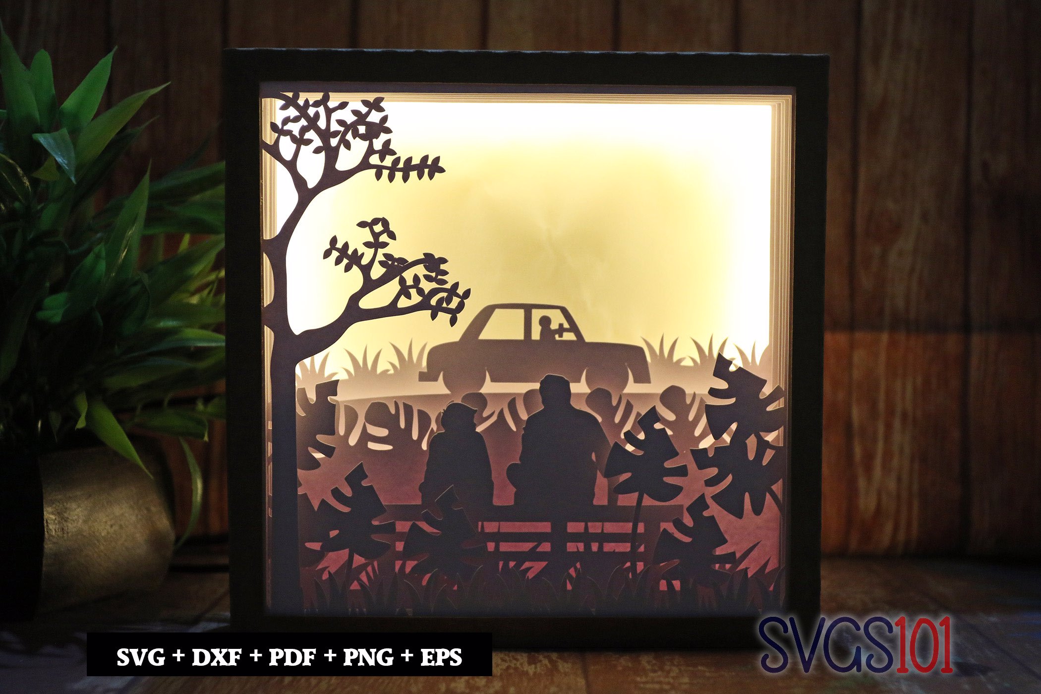 Daddy and Son Sitting Paper 3D Shadow Box SVG 8x8 12x12
