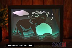 Elephant Bathing Paper 3D Shadow Box SVG 5x7