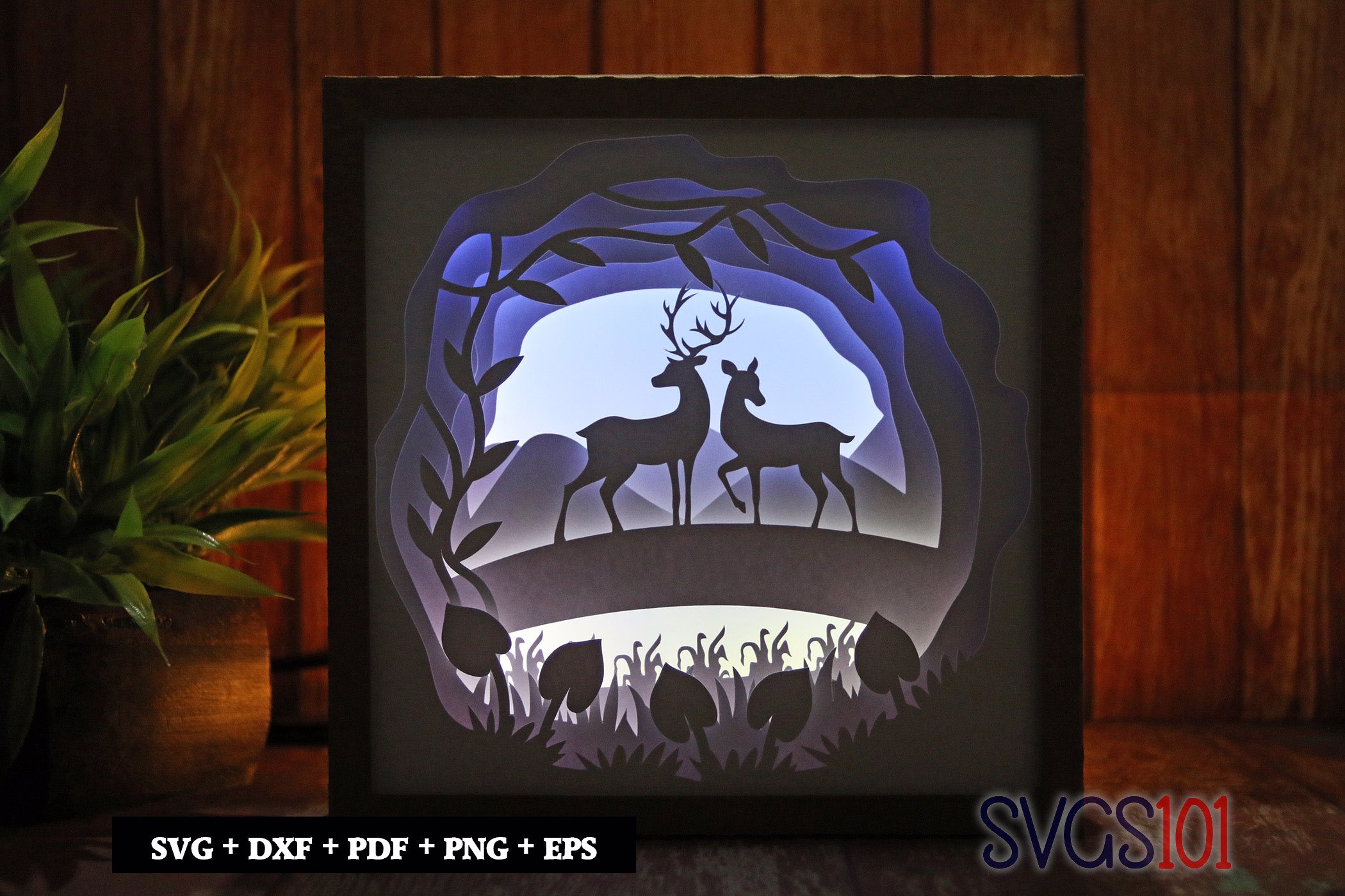 Amazing Deer Couple Paper 3D Shadow Box SVG 8x8 12x12