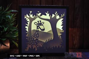 Giraffee Peeking Paper 3D Shadow Box SVG 8x8 12x12