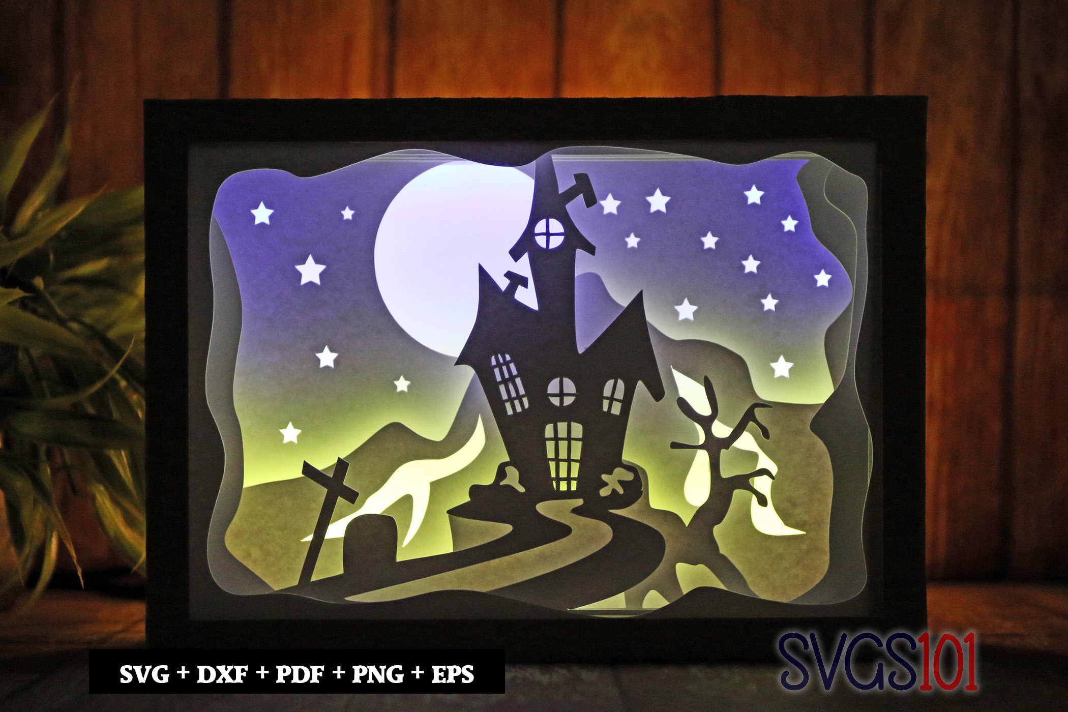 Halloween Scary House Shadow Box SVG 5x7