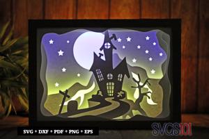 Halloween Scary House Shadow Box SVG 5x7