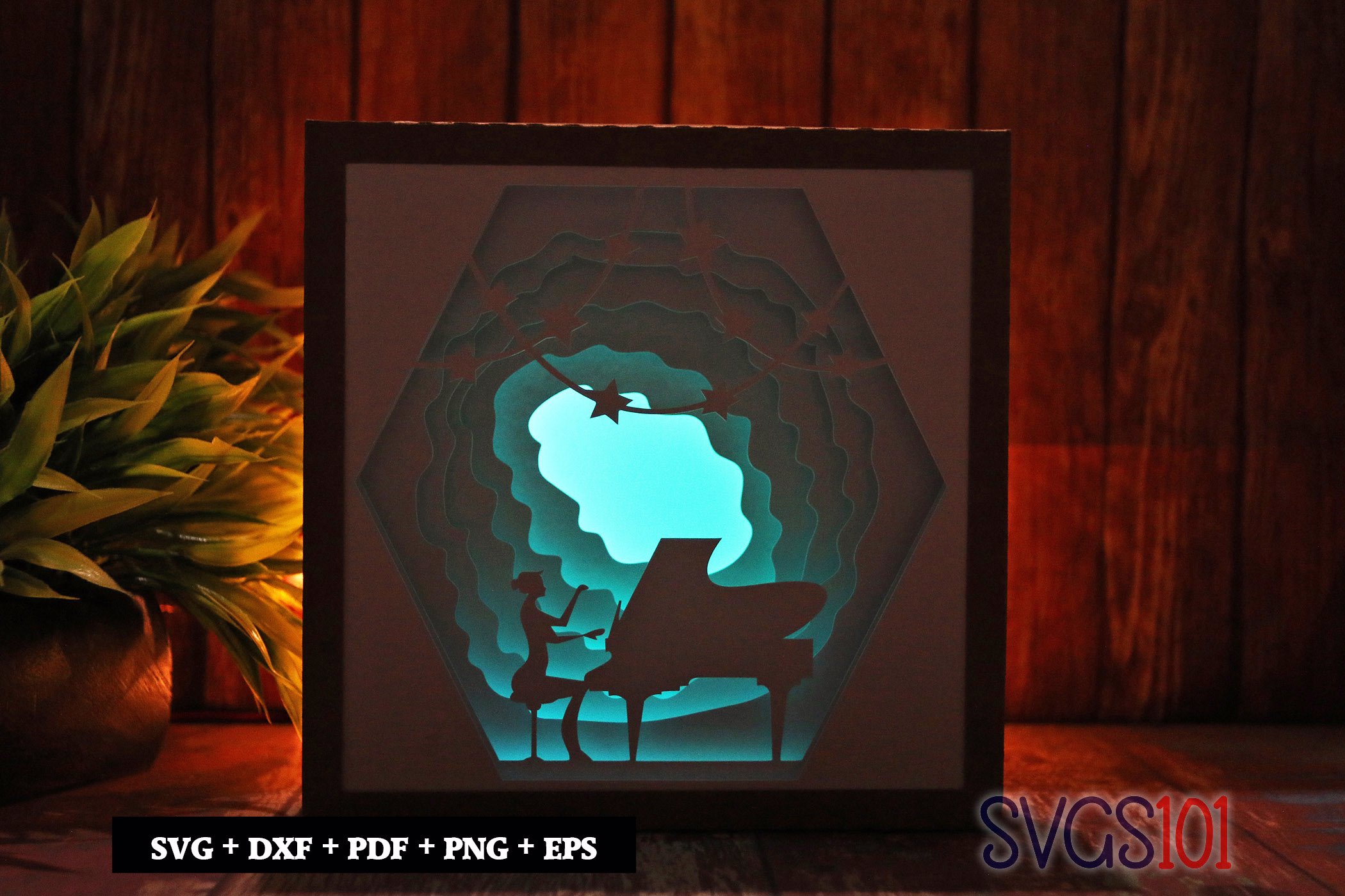 Girl Playing Piano Shadow Box Light Box 8x8, 12x12