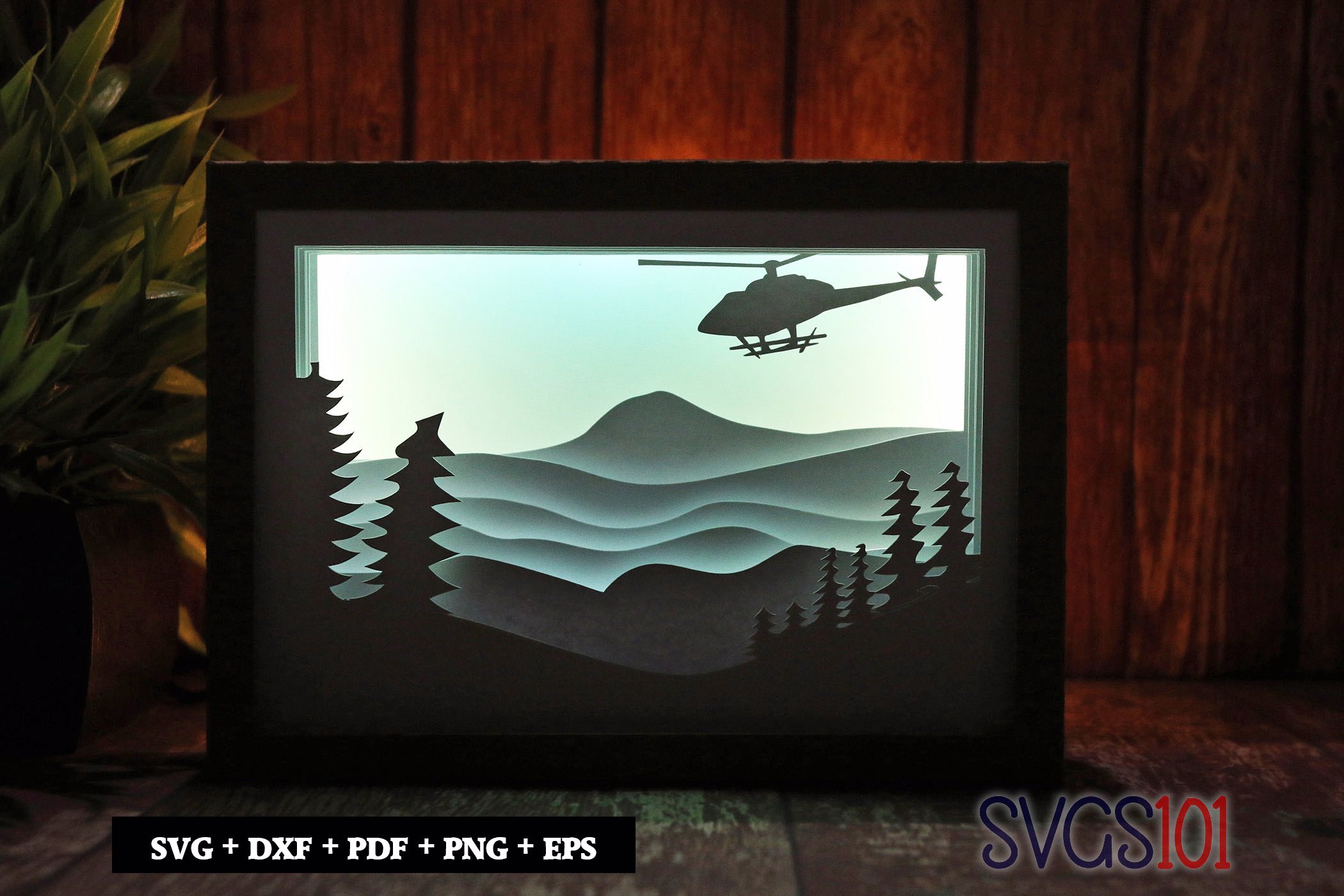 Helicopter in the Sky Paper 3D Shadow Box SVG 5x7