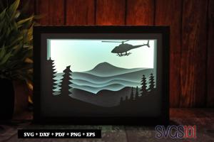 Helicopter in the Sky Paper 3D Shadow Box SVG 5x7