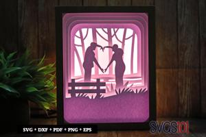 Cute Girl and Boy Heart Shape with Hands Shadow Box 8x10 Rectangle