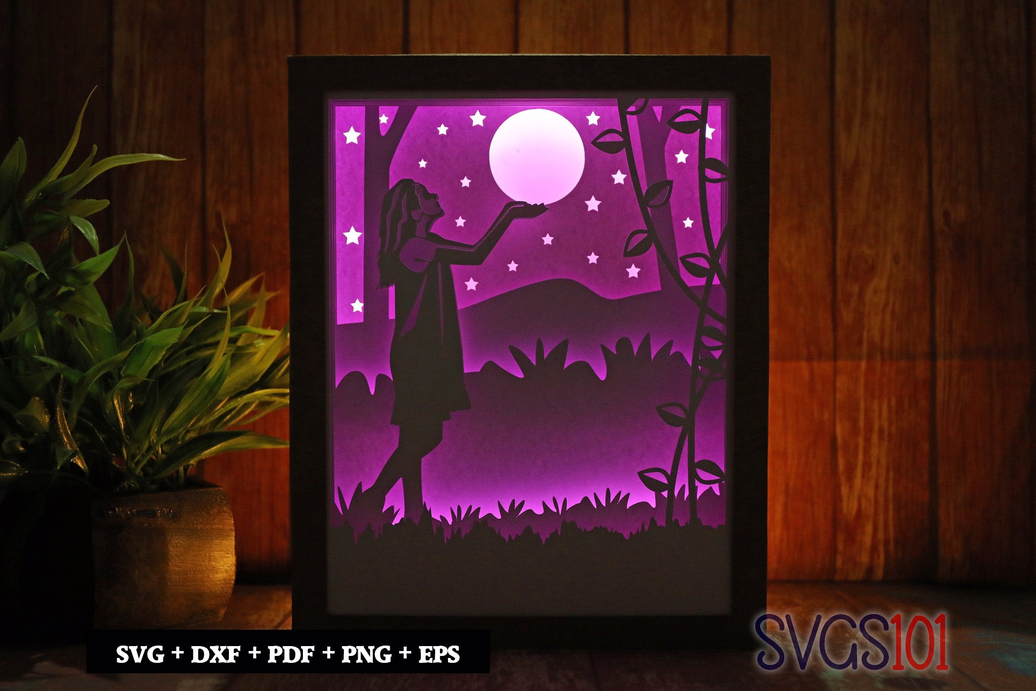 Girl Holding Moon Shadow Box SVG 8x10