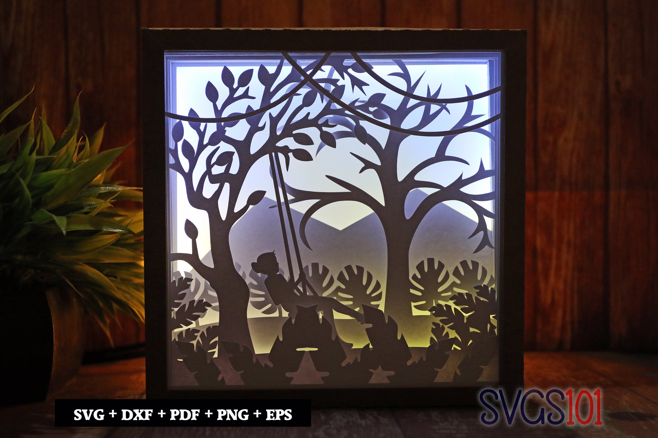 Girl on Tree Swing LED Light Box Shadow Box Square 8x8, 12x12