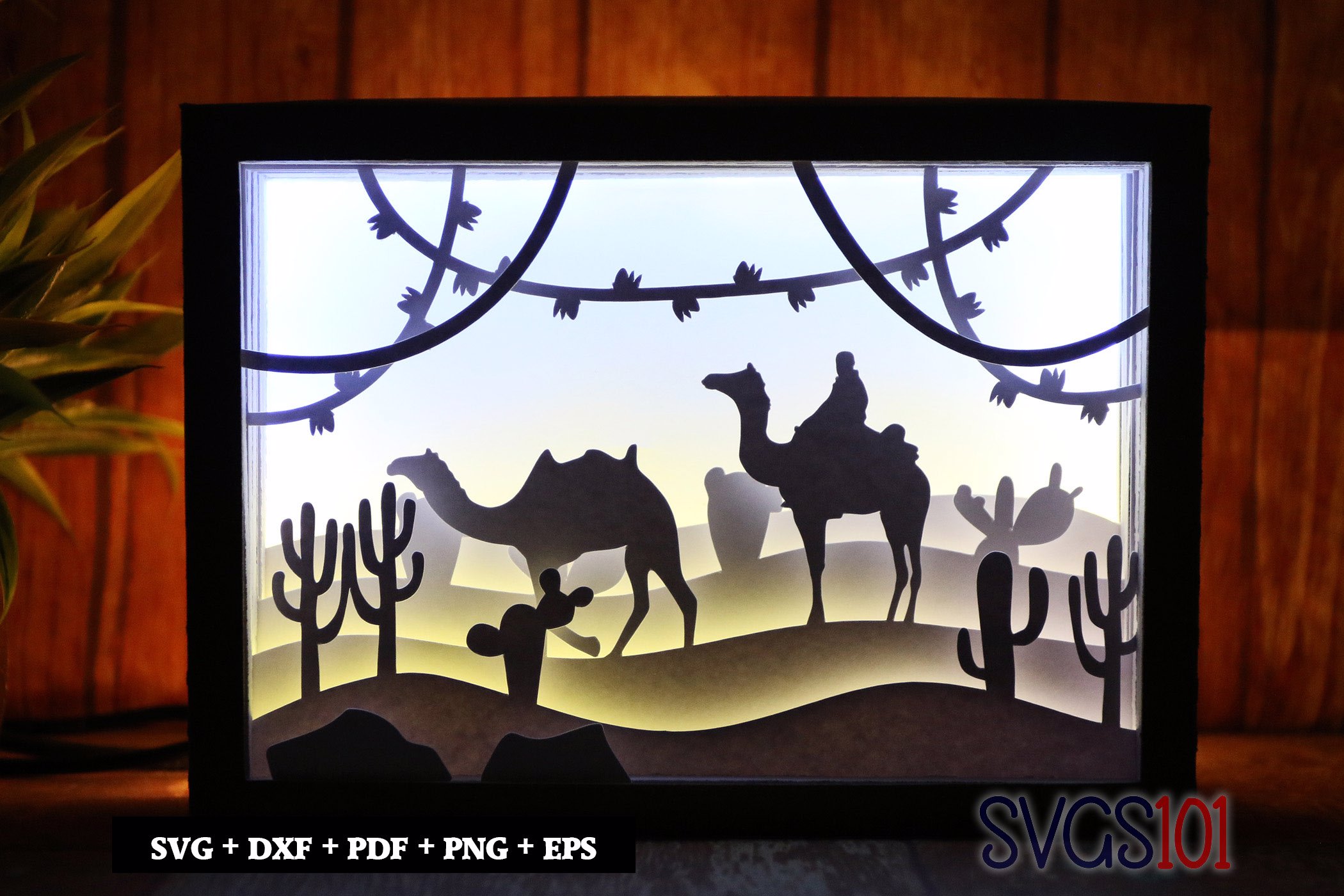 Lovely Camels in Desert Shadow Box SVG 5x7