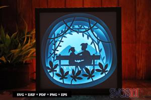 Mom And Baby in Park LED Light Box Shadow Box Square 8x8, 12x12