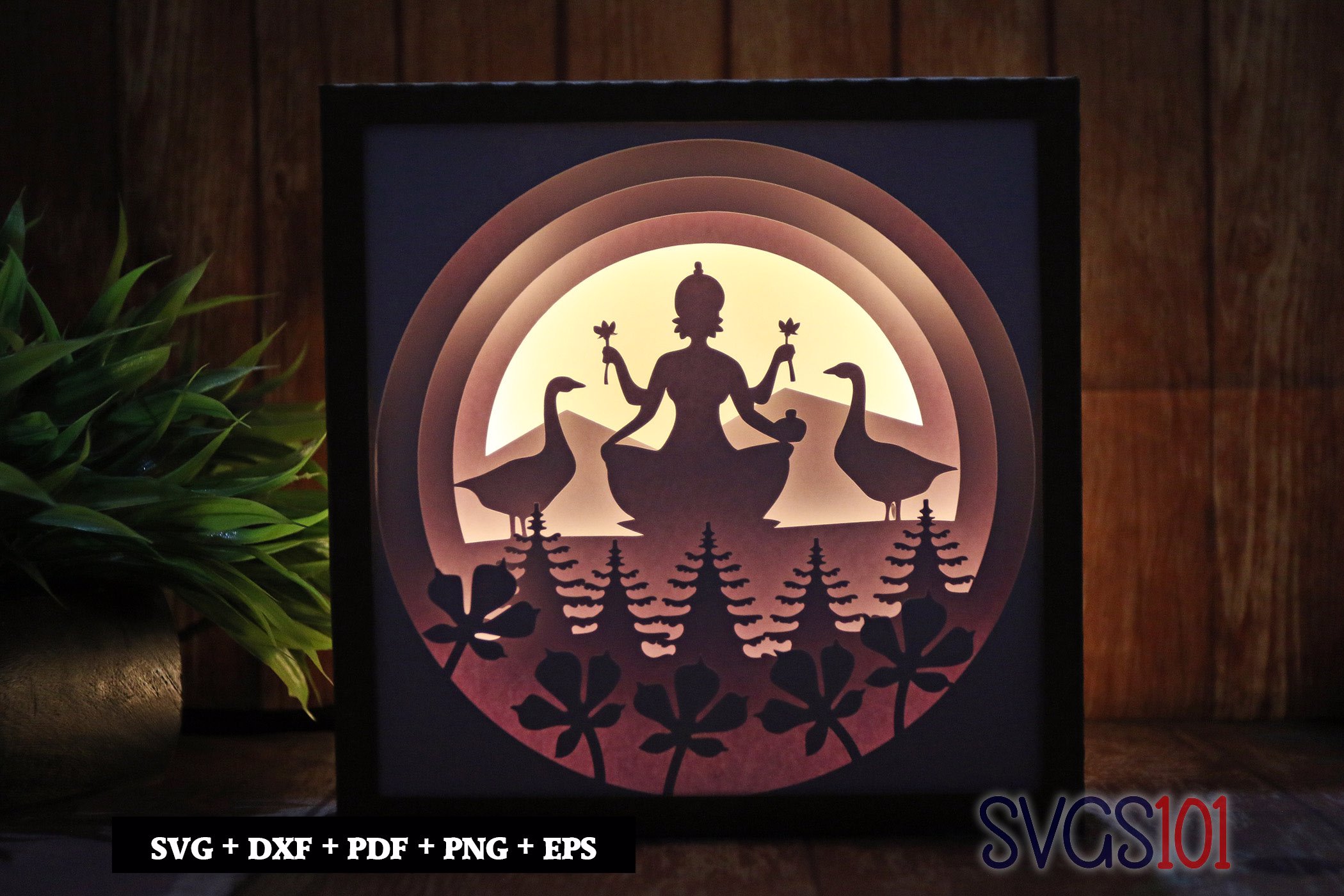 Peaceful Goddedd Laxmi Shadow Box Light Box 8x8, 12x12