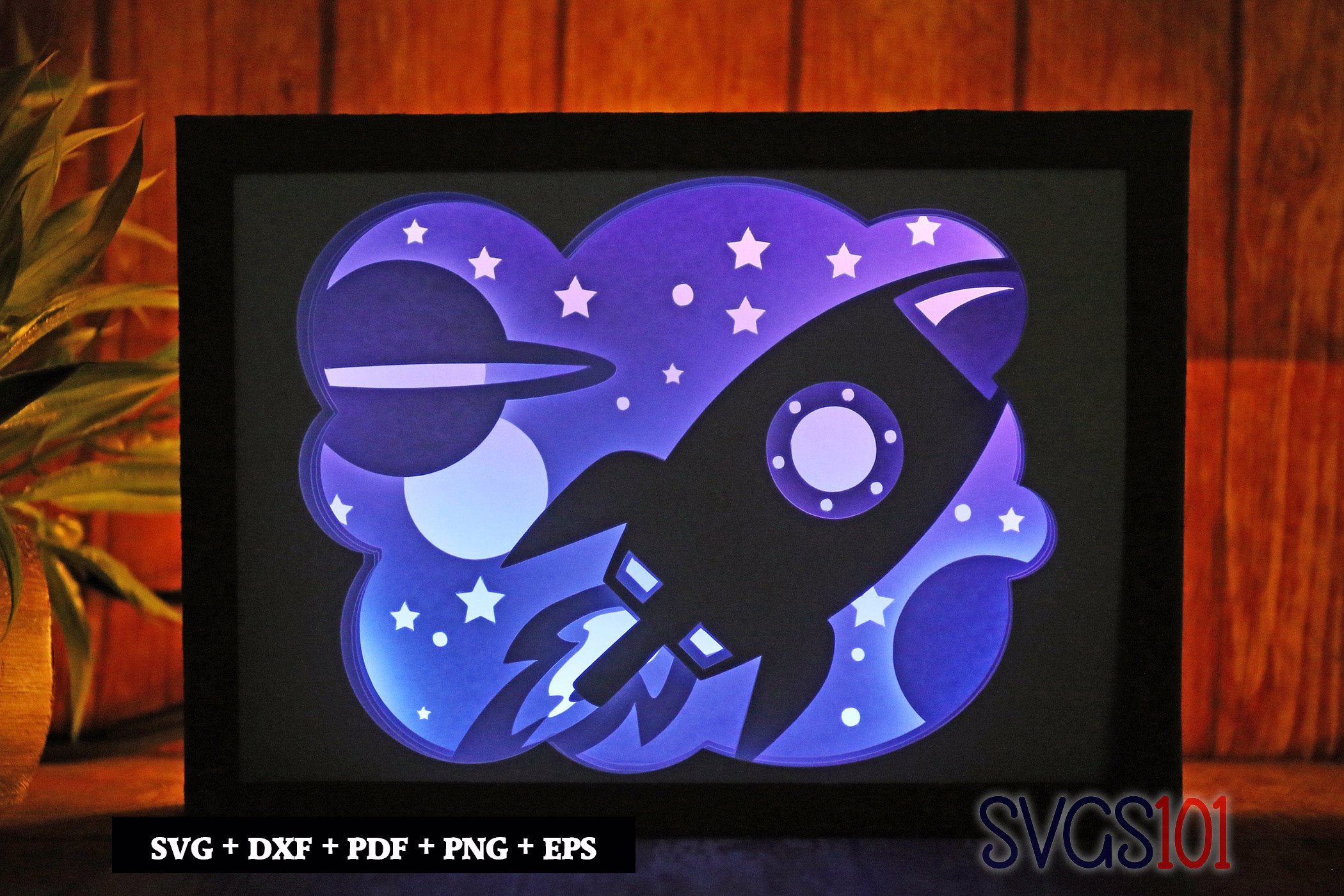 Rocket in Outerspace DIY Shadow Box Light Box 5x7