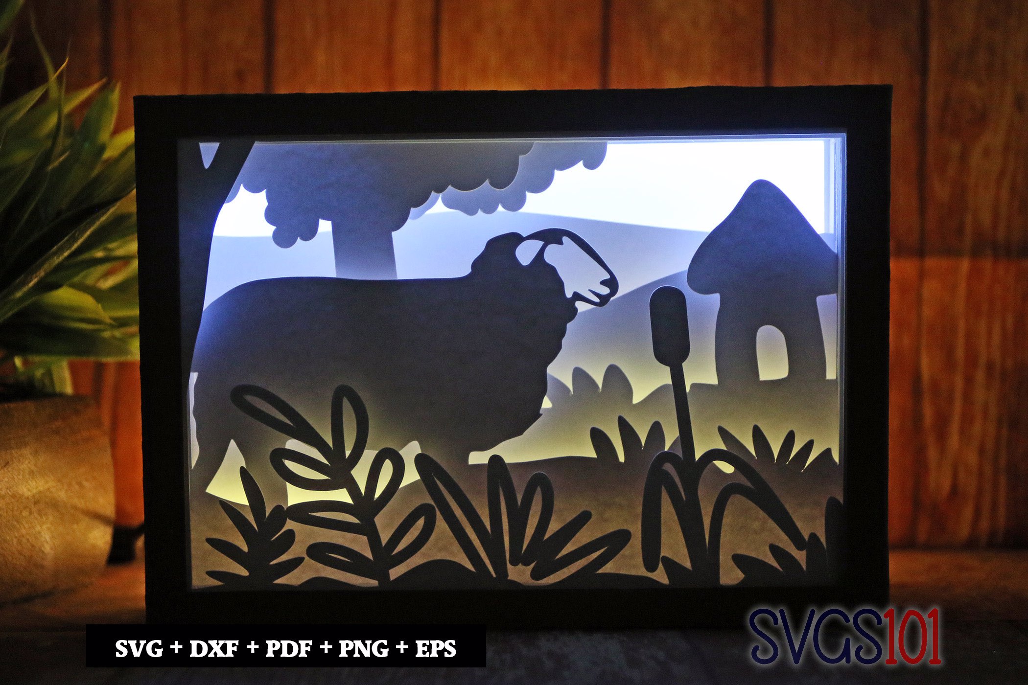 Sheep in Jungle Shadow Box SVG 5x7