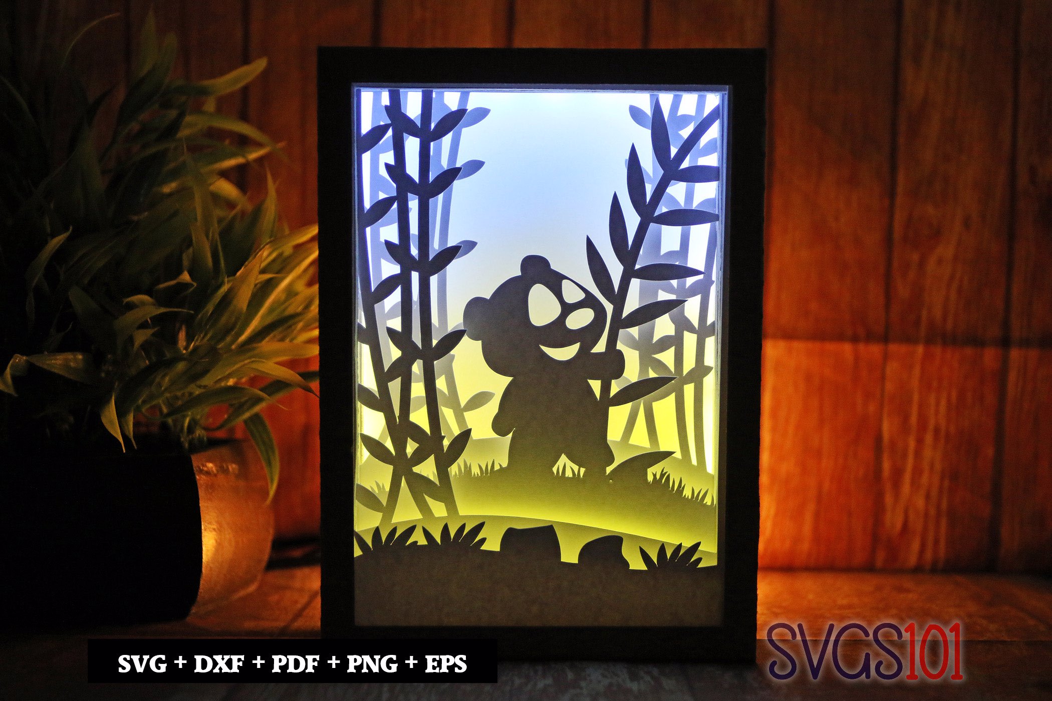 Baby Panda in Forest Light Box SVG 5x7 Landscape