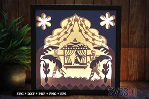 Indian Princess in Carriage Paper 3D Shadow Box SVG 8x8 12x12