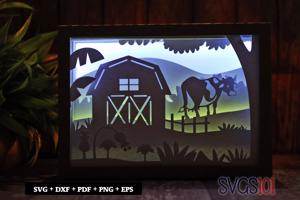 Barn with Cow in Farm Shadow Box SVG 5x7