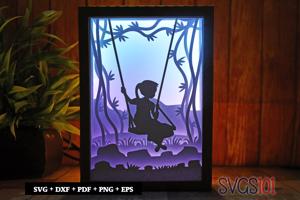 Young Girl on Swing Paper 3D Shadow Box SVG 5x7