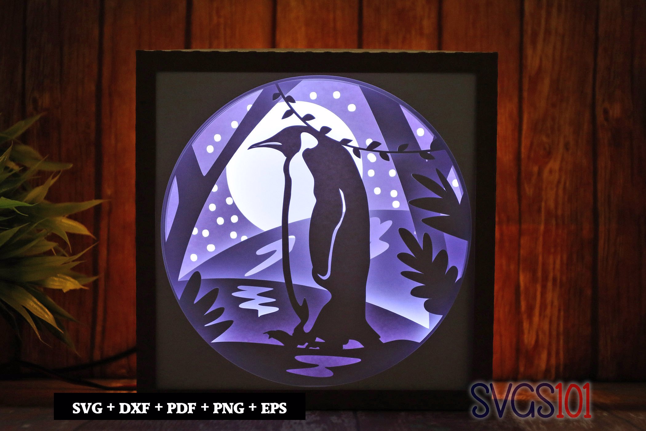 Penguin walking on Mountain Square Shadow Box SVG 8x8 10x10 12x12