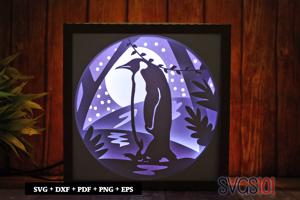 Penguin walking on Mountain Square Shadow Box SVG 8x8 10x10 12x12