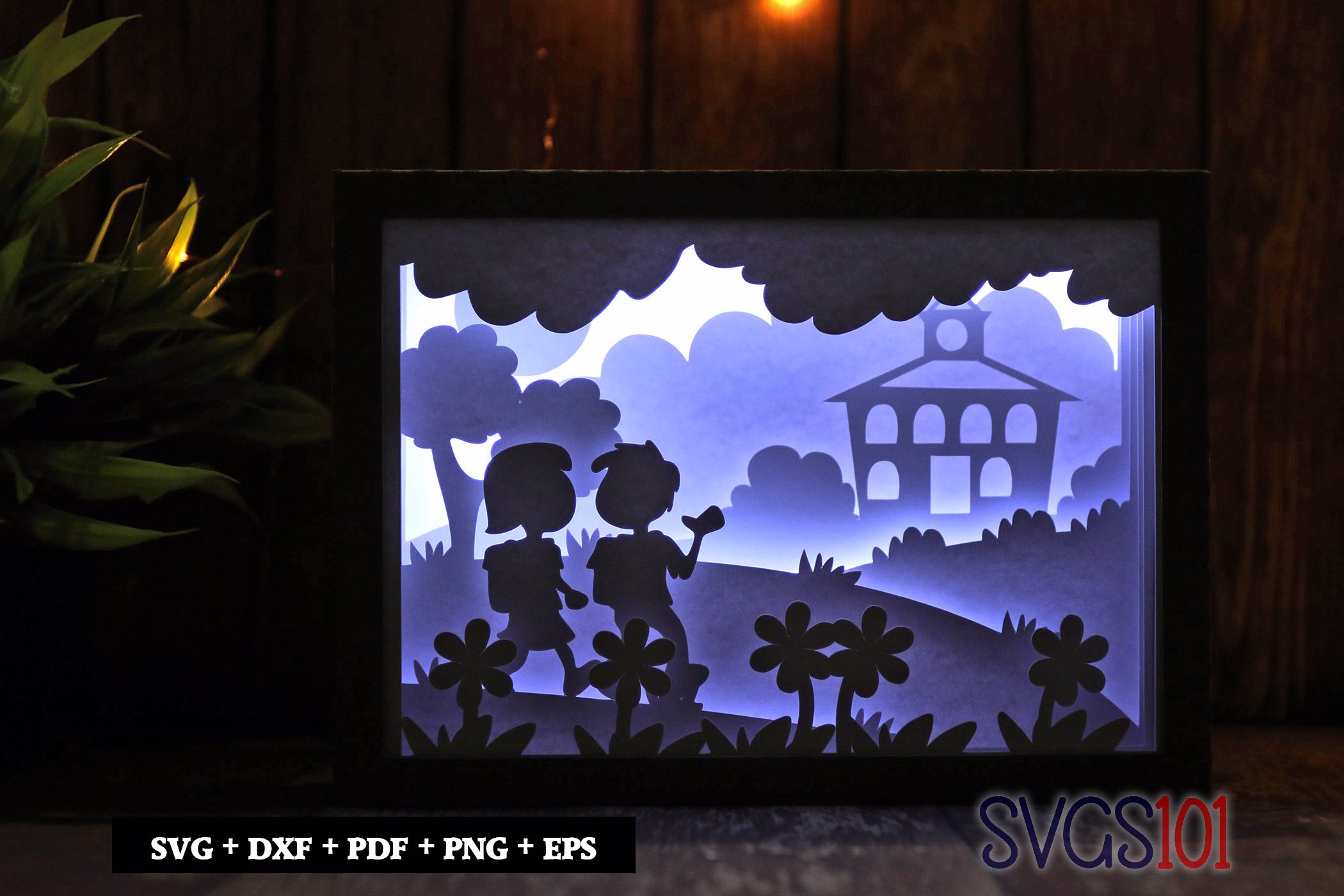 Boy and Girl Going to School Shadow Box SVG 5x7