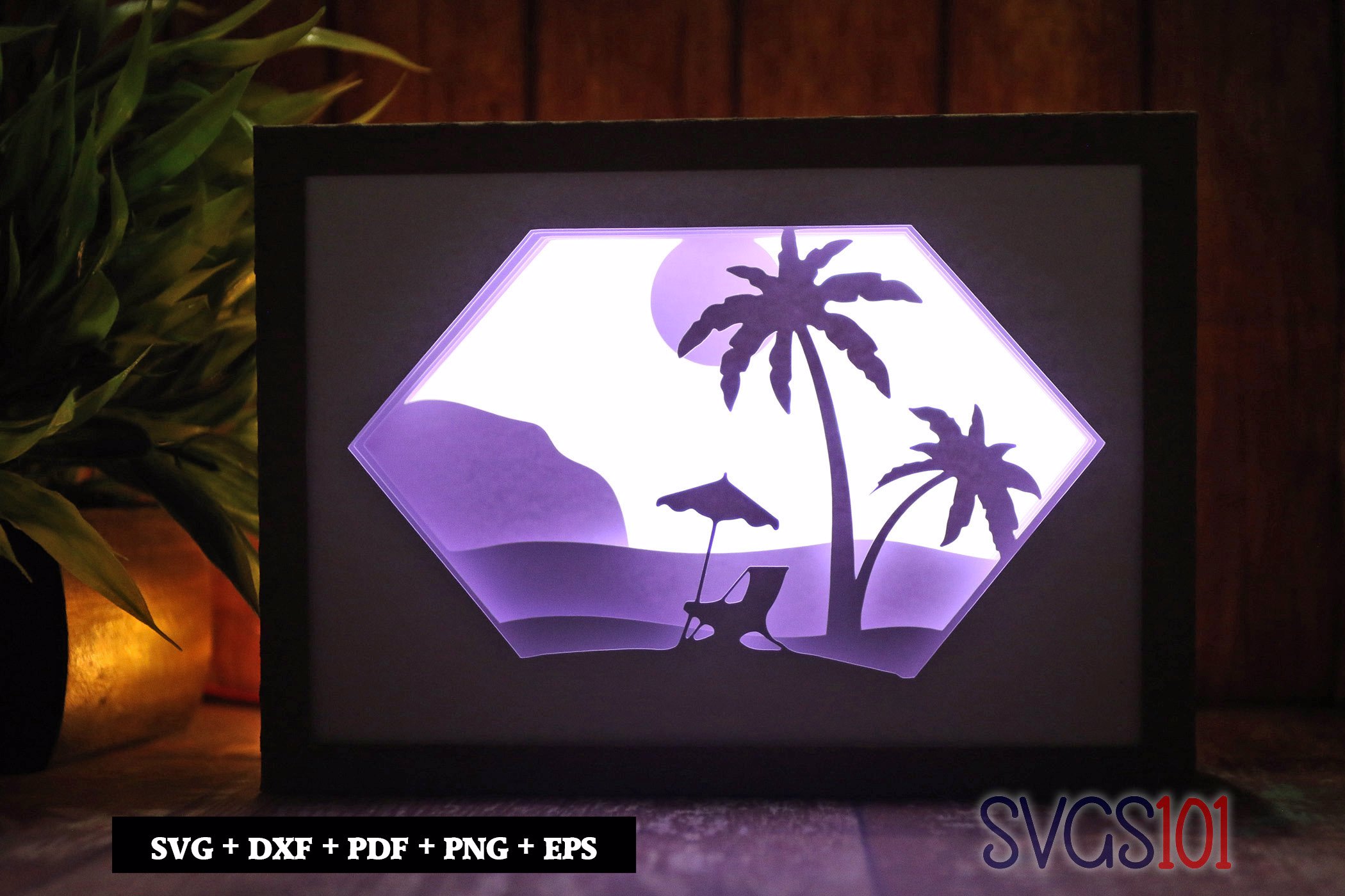 Deckchair And Palm Trees at the Beach DIY Shadow Box Light Box 5x7