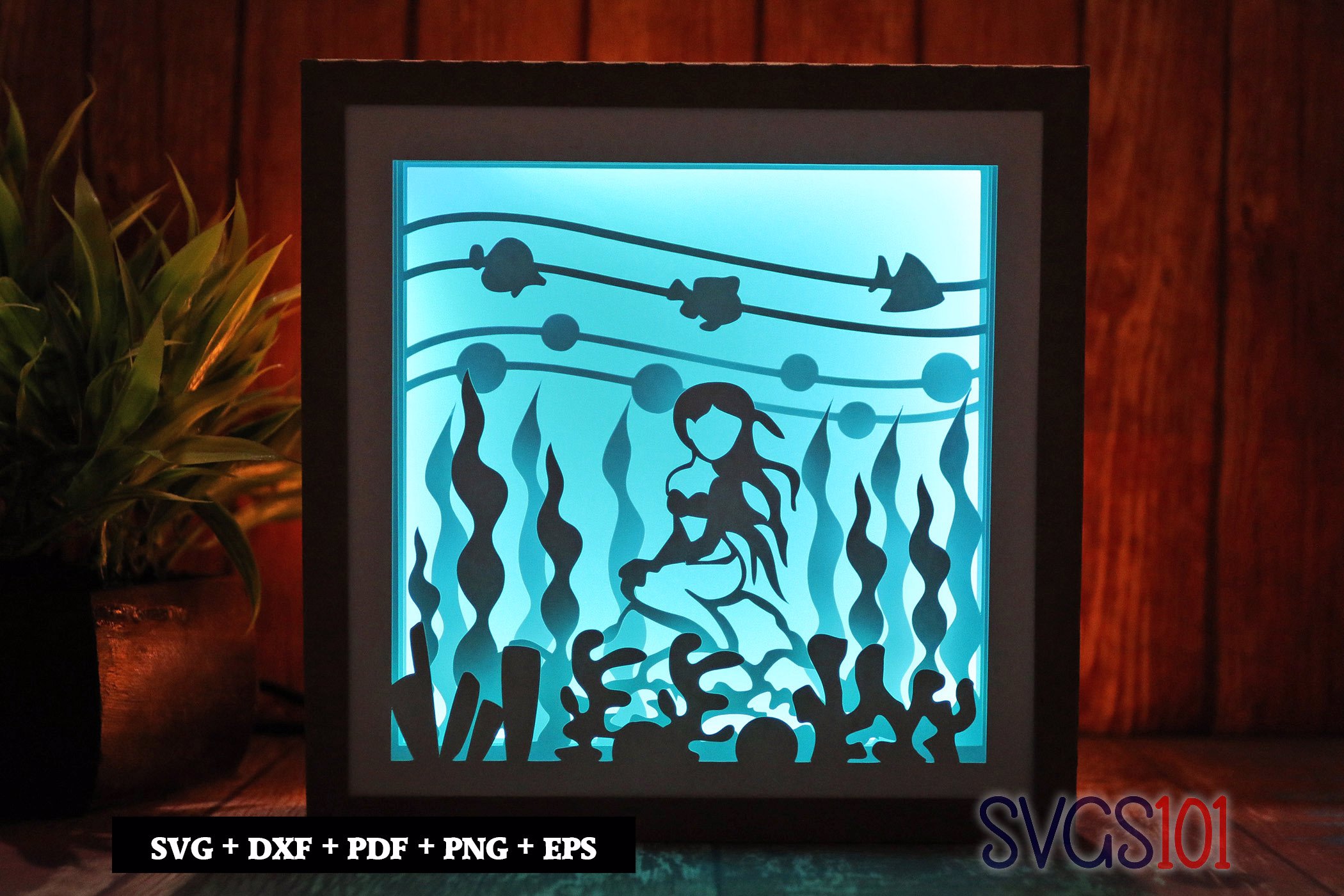Mermaid Sitting on Rock Paper 3D Shadow Box SVG 8x8 12x12