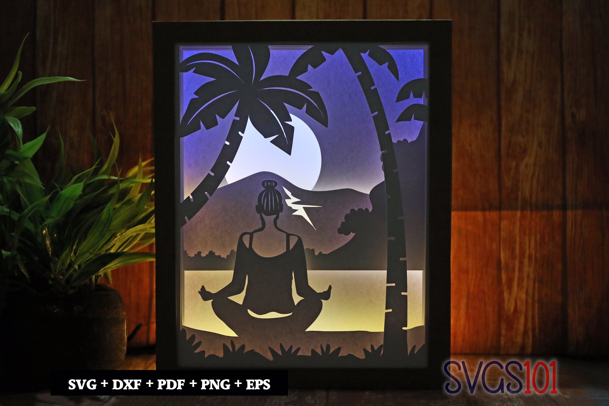 Girl doing Yoga on Beach Paper 3D Shadow Box SVG 8x10