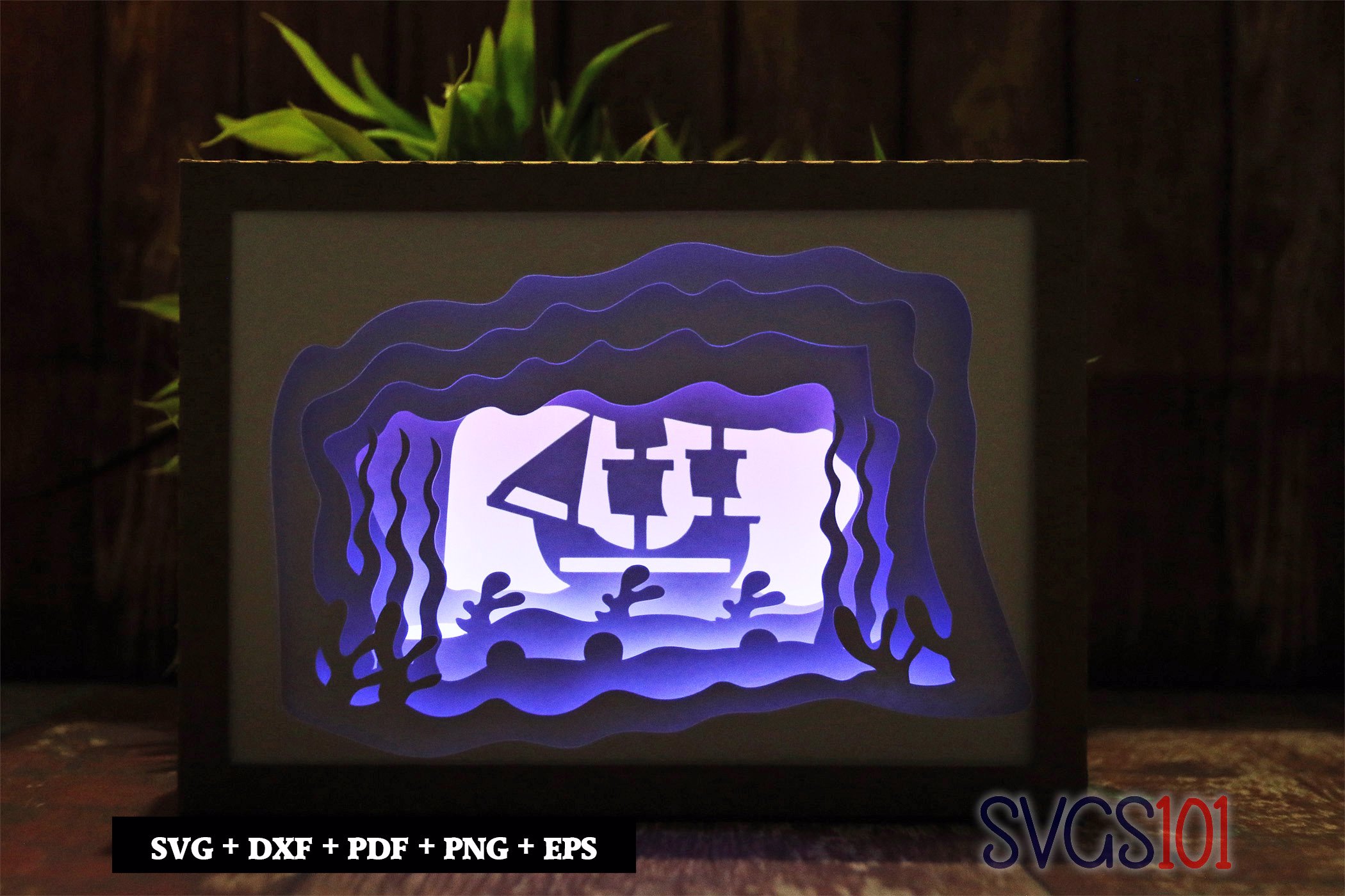 Pirate Ship Paper 3D Shadow Box SVG 5x7