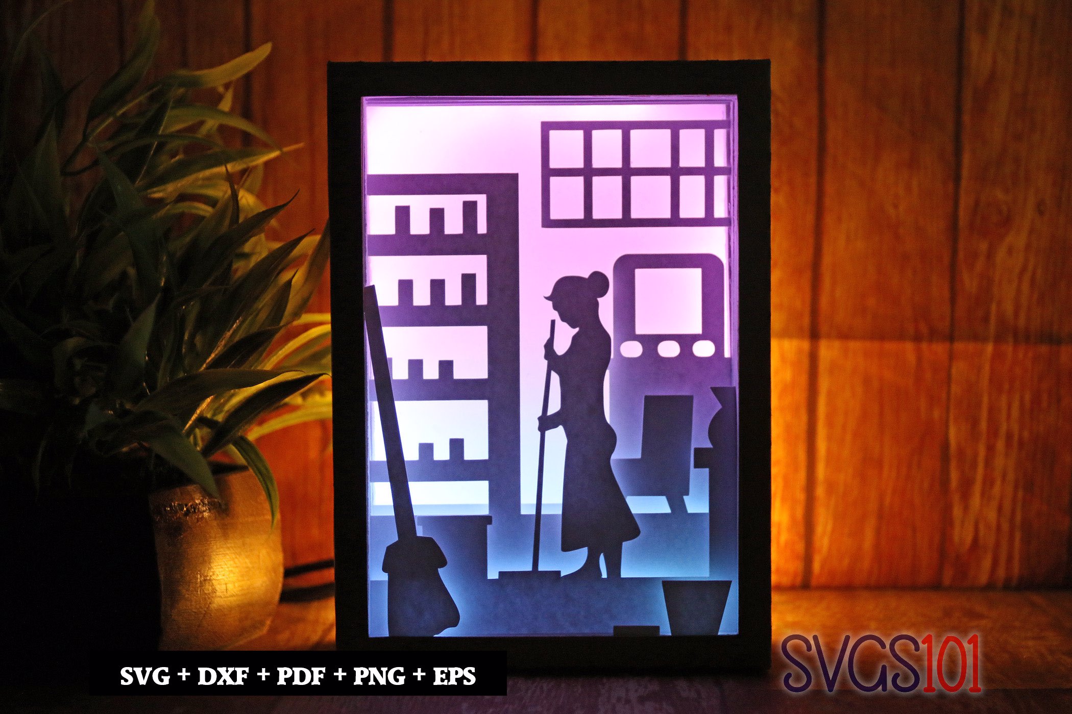 Pretty Woman Doing Chores Shadow Box SVG 5x7