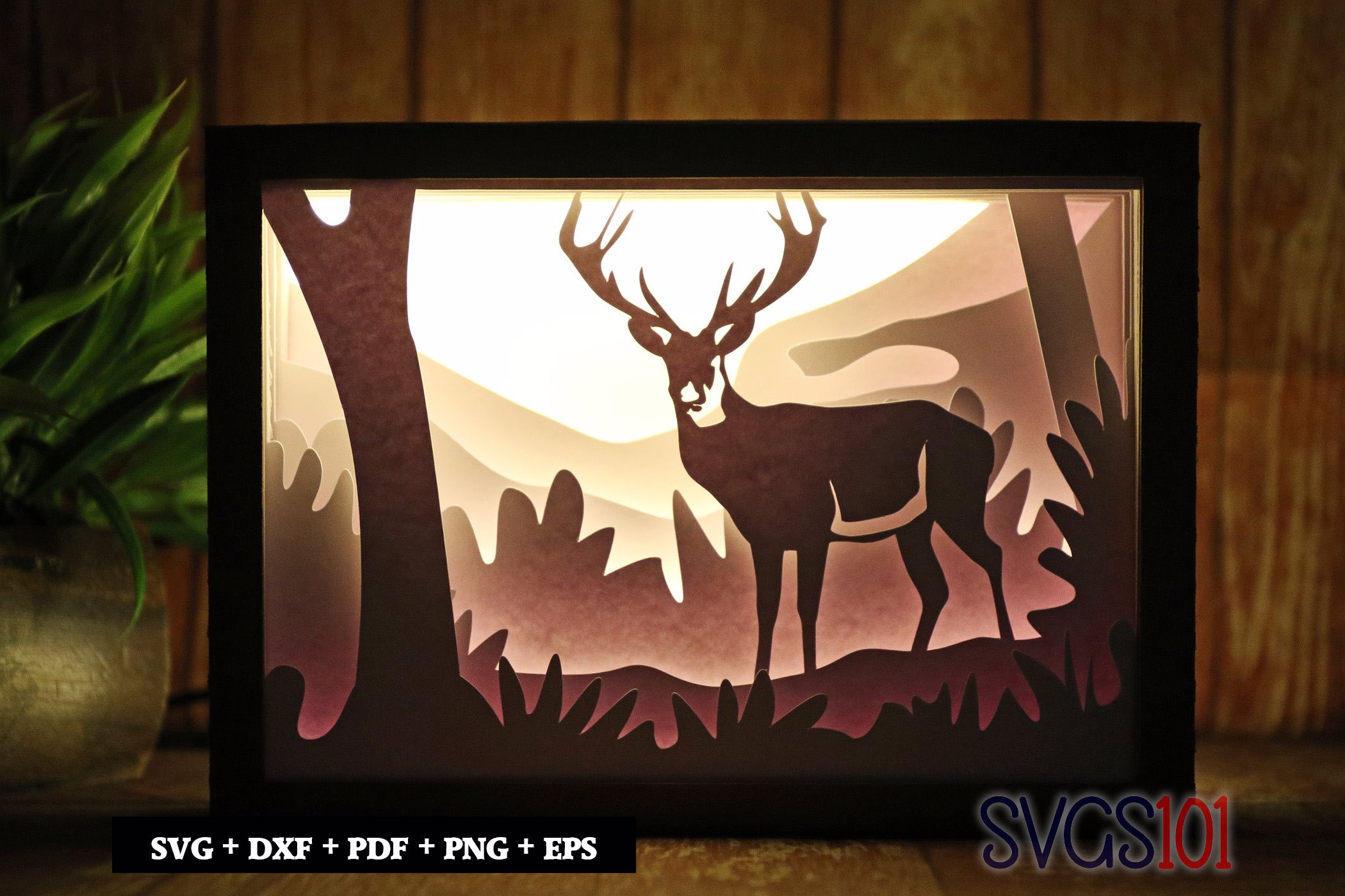 Deer in Jungle Shadow Box 5x7 Rectangle