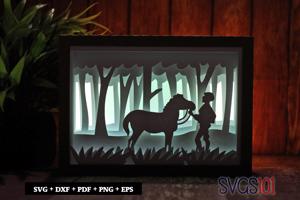 Horse with Boy Paper 3D Shadow Box SVG 5x7