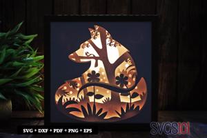 Fox Outline Paper 3D Shadow Box SVG 8x8 12x12