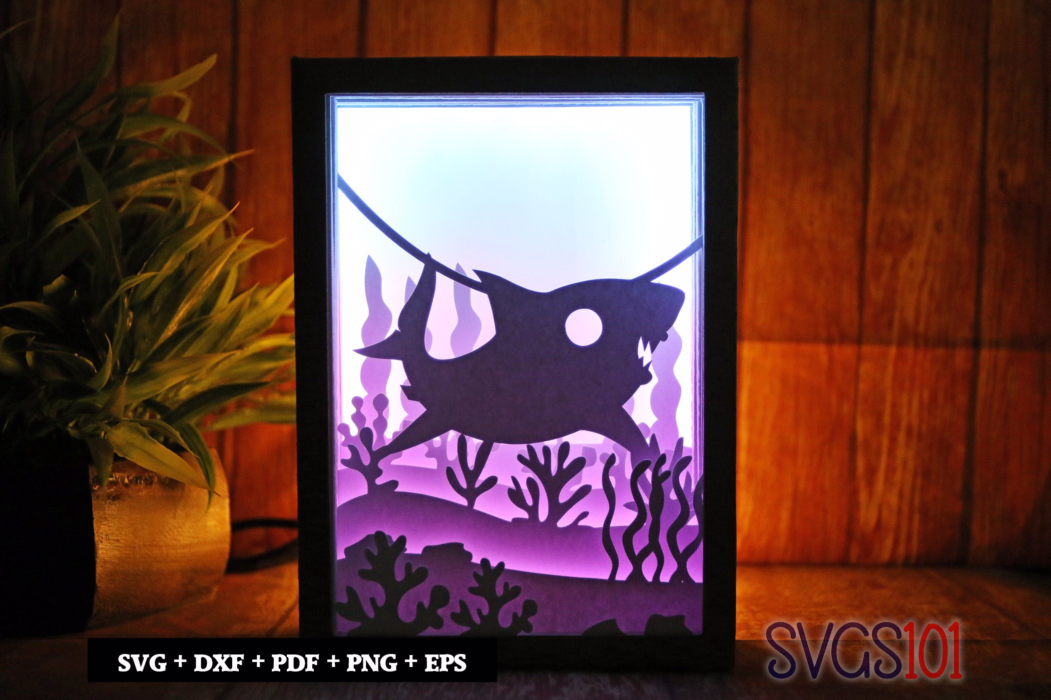 Big Shark Underwater Shadow Box SVG 5x7