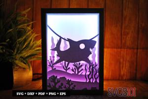 Big Shark Underwater Shadow Box SVG 5x7