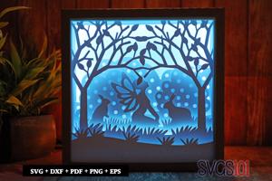 Adorable Fairy with Rabbit Shadow Box Light Box 8x8, 12x12