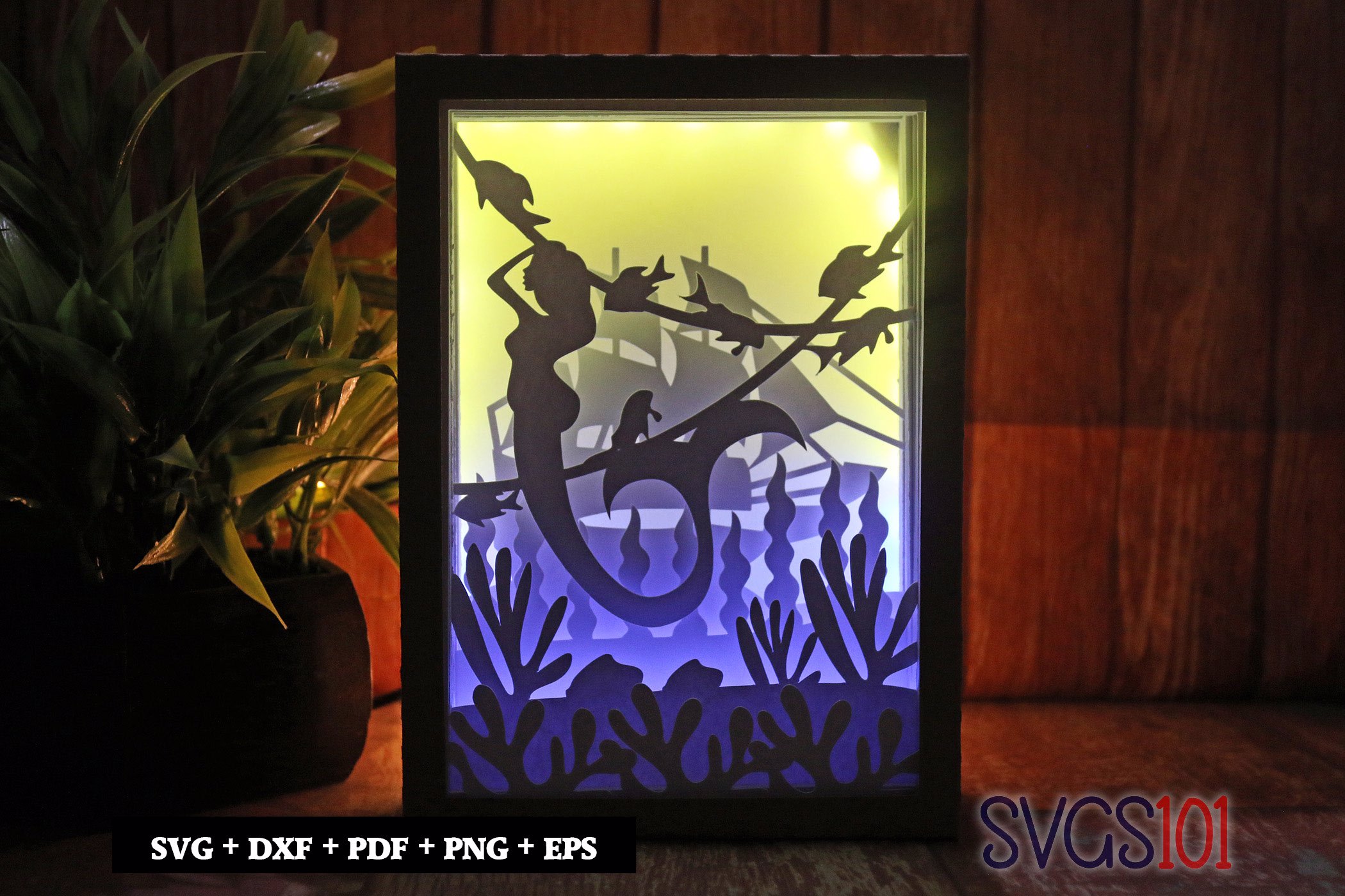 Lady Mermaid with Ship DIY Shadow Box Light Box 5x7