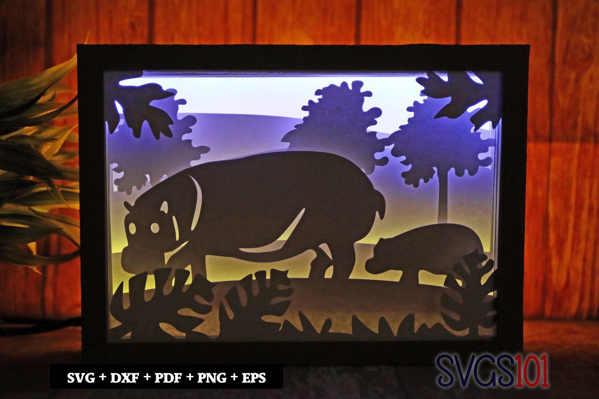 Hippo Family Shadow Box SVG 5x7