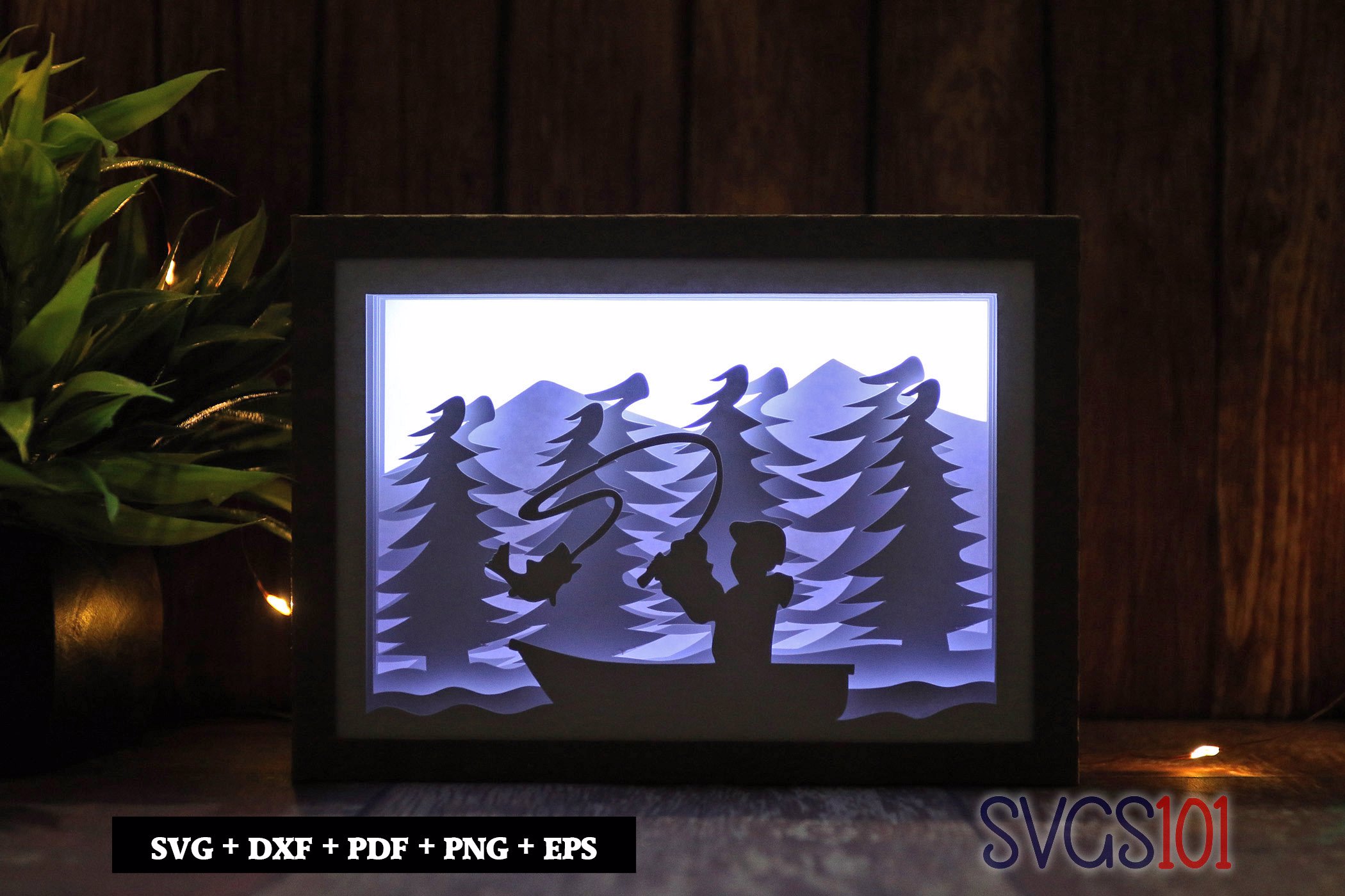 Boy Fishing Shadow Box SVG 5x7