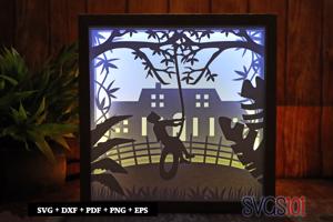 Boy Swinging on Tree Shadow Box Light Box 8x8, 12x12