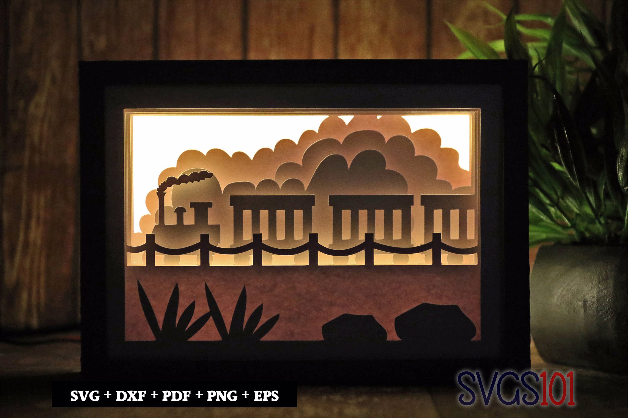 Cute Train Paper 3D Shadow Box SVG 5x7