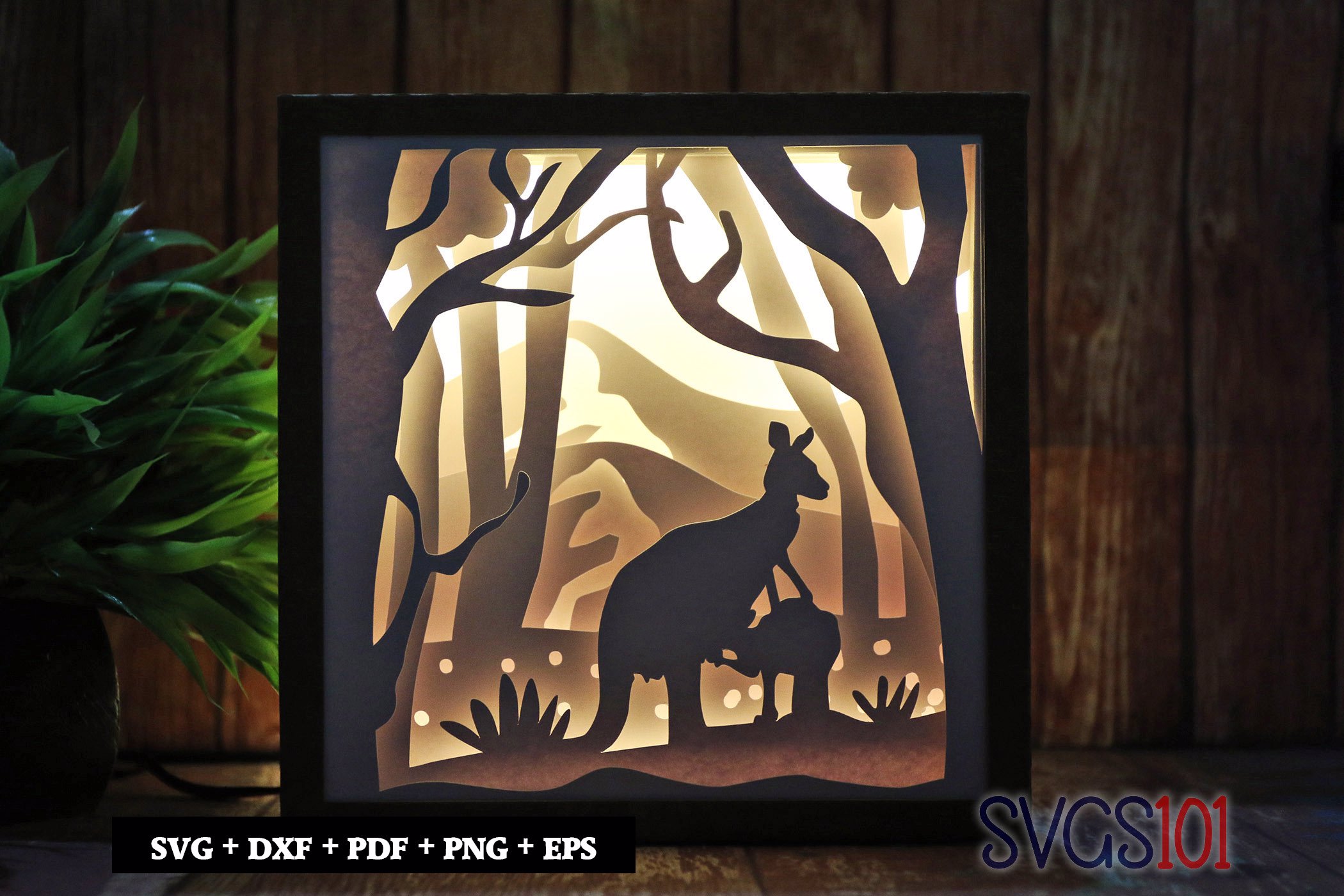 Kangaroo Family Square Shadow Box SVG 8x8 10x10 12x12