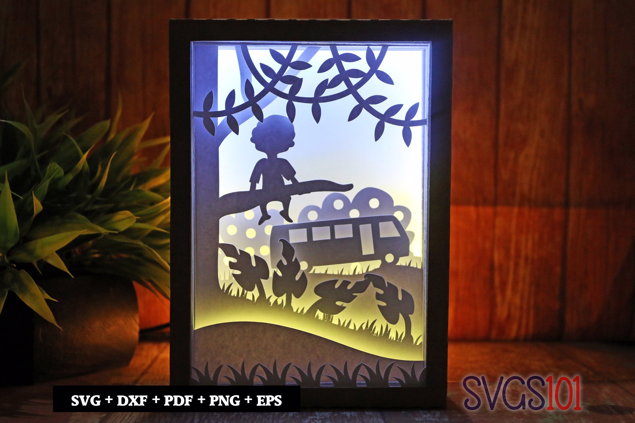 Small Boy Alone on Tree Shadow Box 5x7 Rectangle