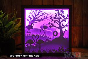 Flamingoes in Love LED Light Box Shadow Box Square 8x8, 12x12