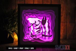 Mermaid and Man Kissing Shadow Box Light Box 8x8, 12x12