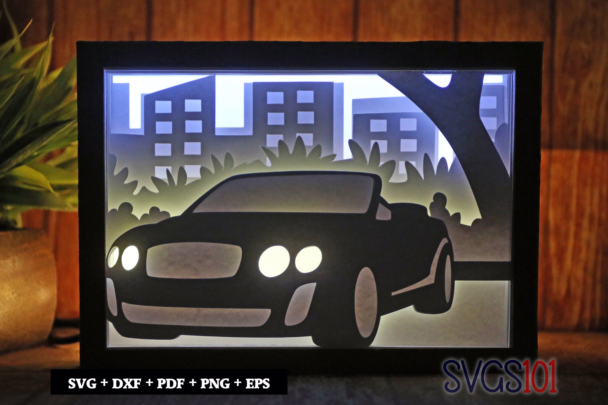 Sports Car on Street DIY Shadow Box Light Box 5x7