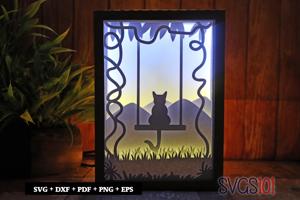 Cute Cat Sitting on Swing Shadow Box SVG 5x7