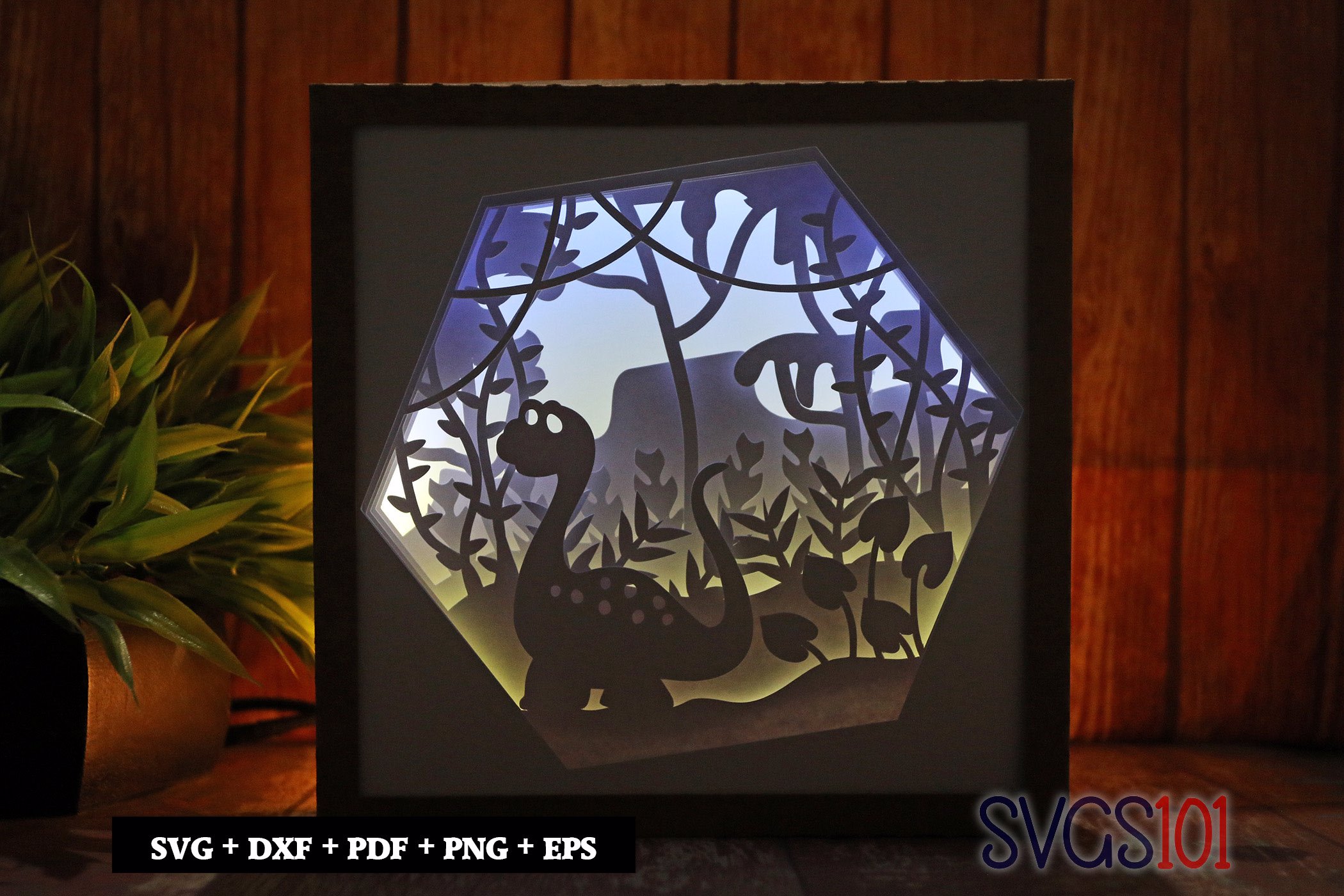 Sauropod Dinosaurs Paper 3D Shadow Box SVG 8x8 12x12